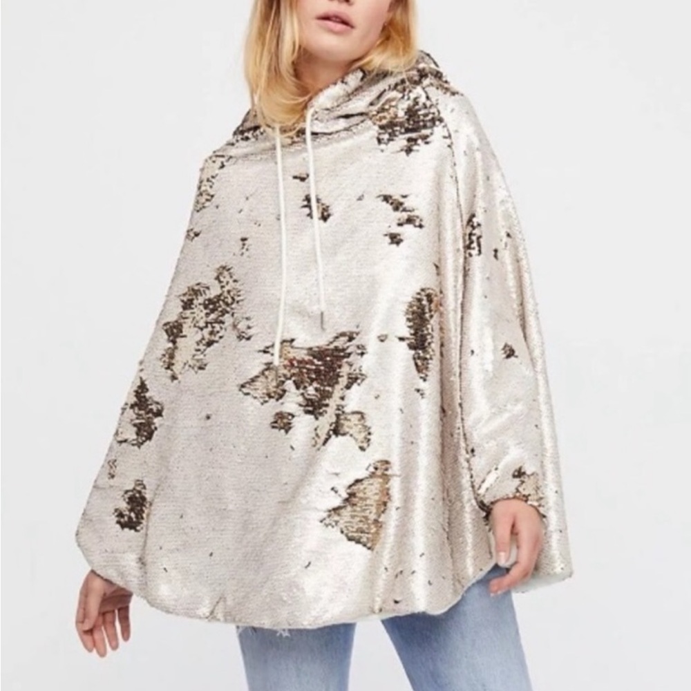 Free people hooded poncho jacket with inside pocket
